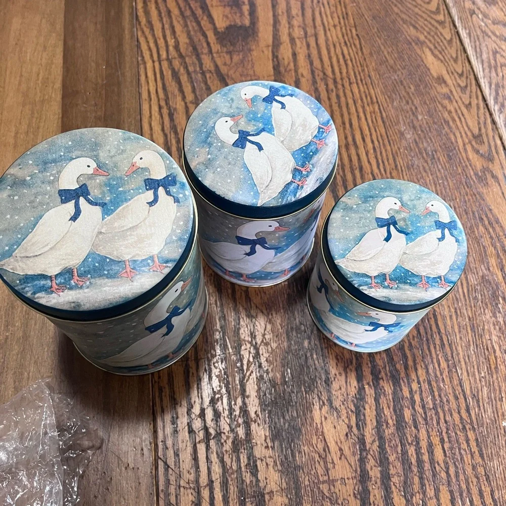 Set of 3 county geese Decorative Tins in Snowy Blue